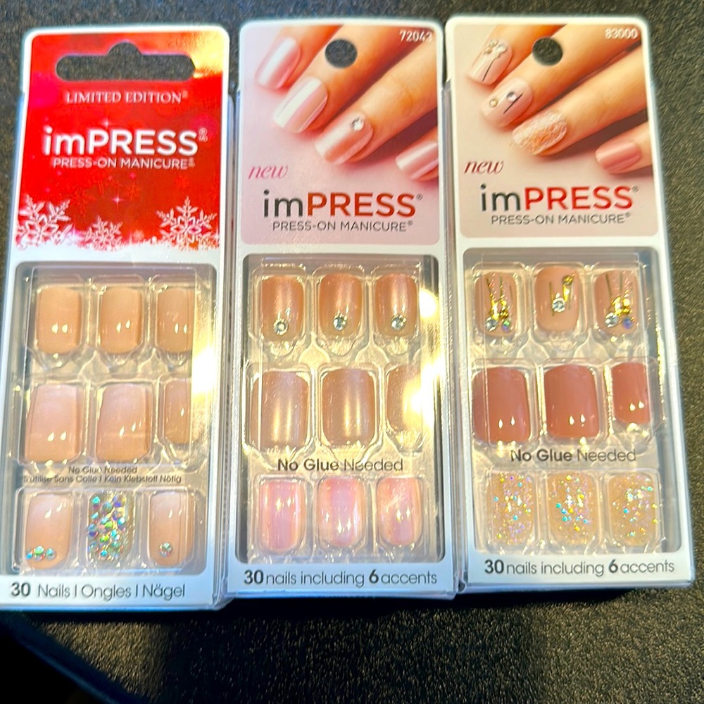 NWT set of 3 impress nail press on manicure sets